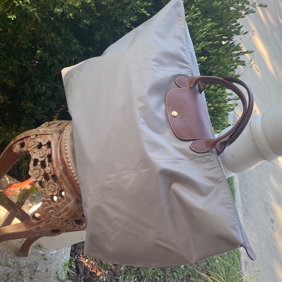 Longchamp Handbags - Longchamp Gray Tote with Brown Leather Trim